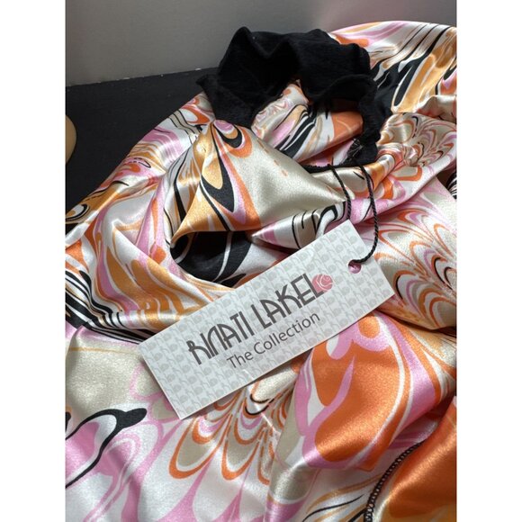 Kinati Lake Yomi The Collection Satin Head Wrap Orange Pink Geometric Black - Picture 4 of 8